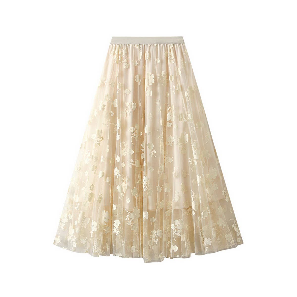 Flocked Tulle Patchwork A-Line Flared Skirt