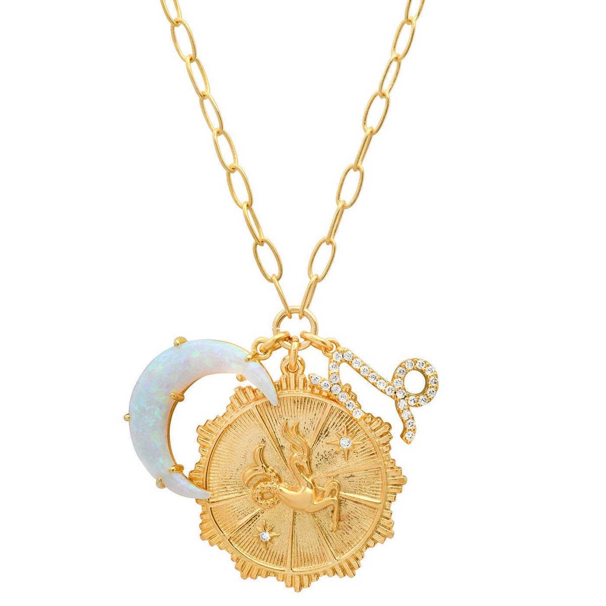 MICRO-PAVED ZIRCONIA ZODIAC RUNE PENDANT NECKLACE