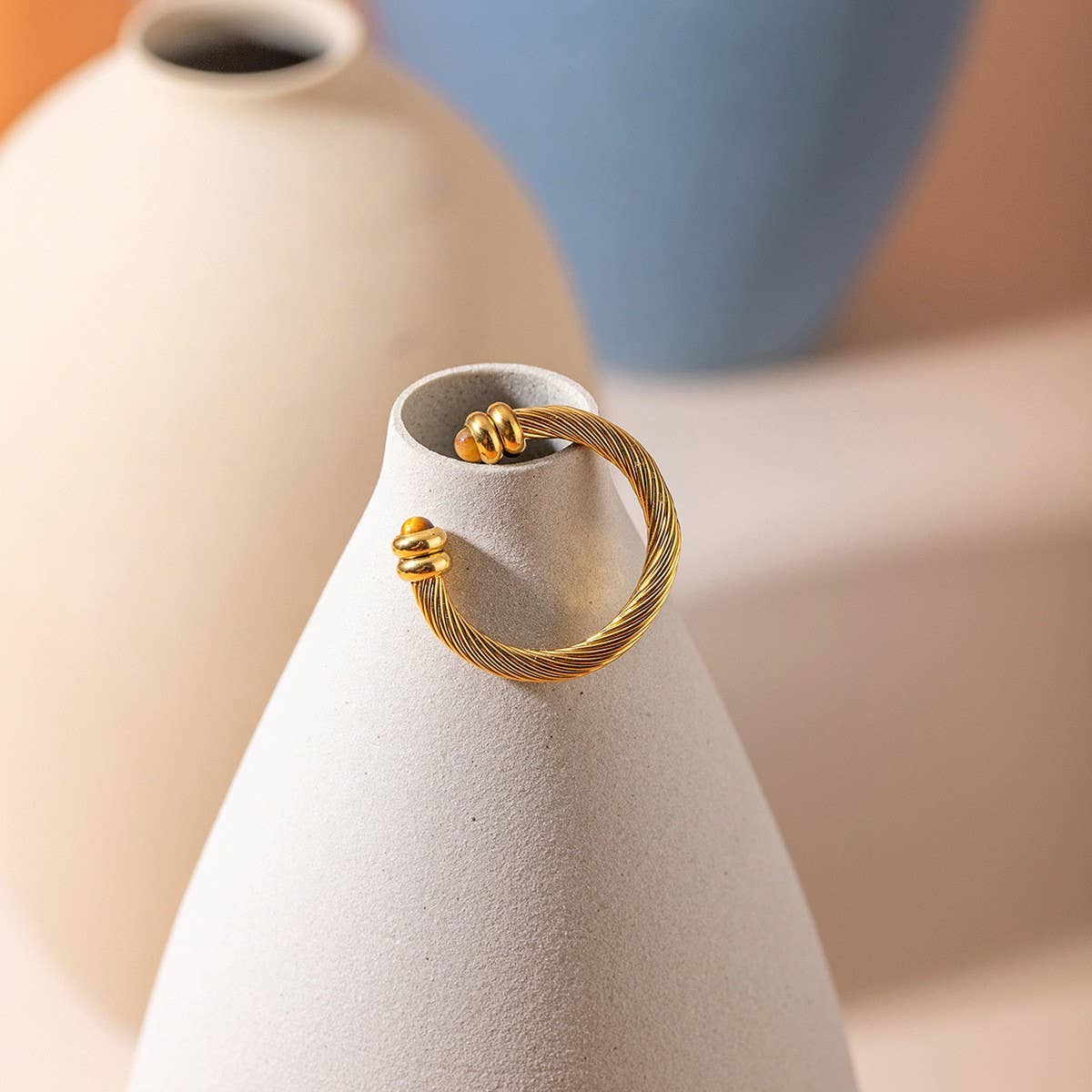 IRREGULAR OPEN TIGER EYE STONE BEAD RING