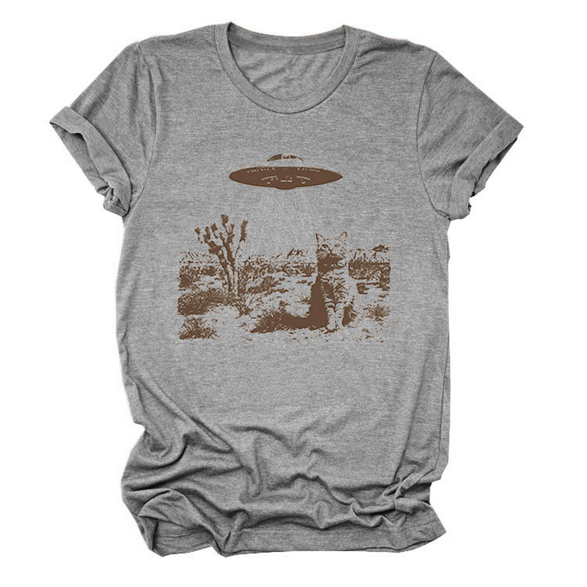 Cat and Spaceship Graphic Tee for Women_CWTTS1514