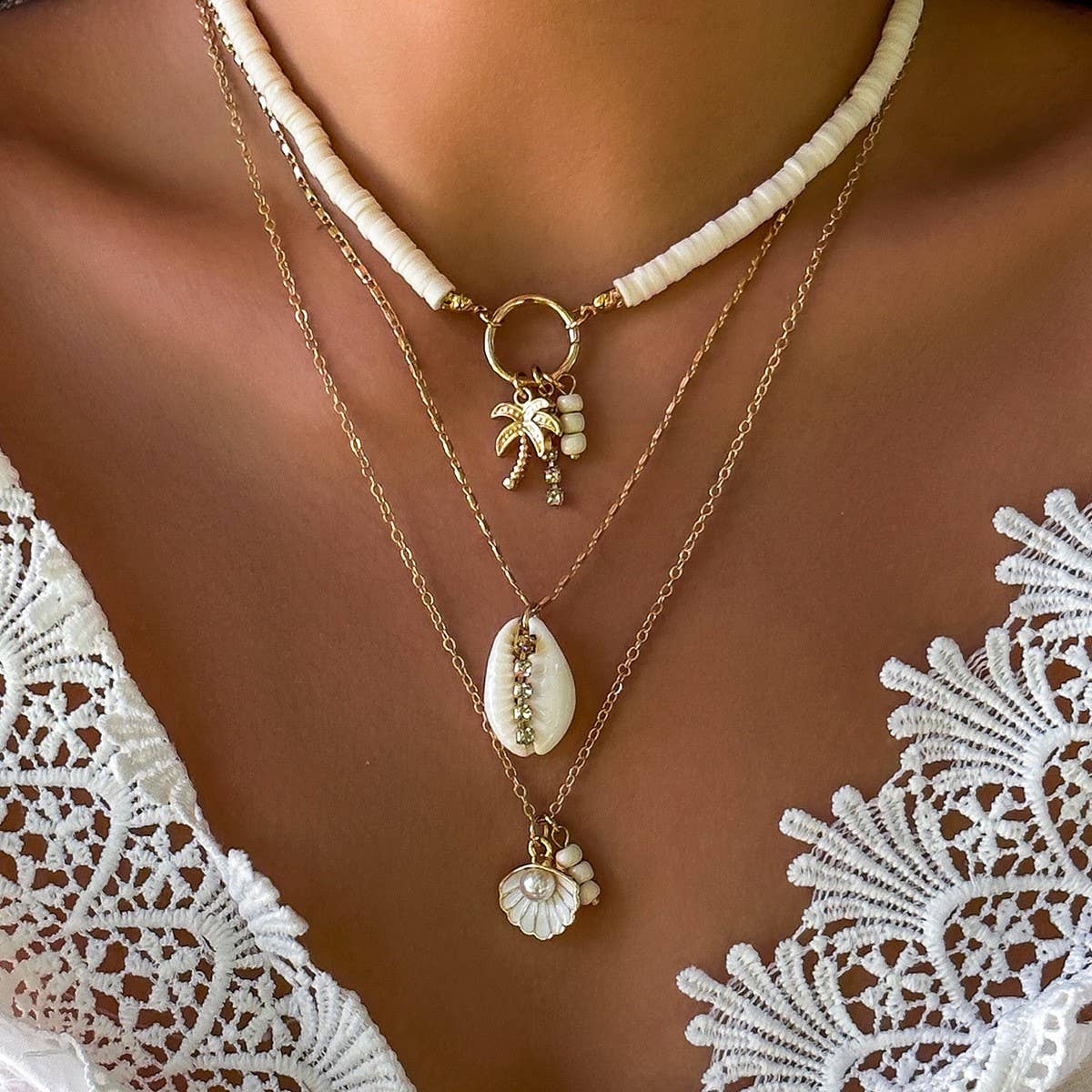 WOMEN'S TASSEL STACKED CLAY STARFISH NECKLACE