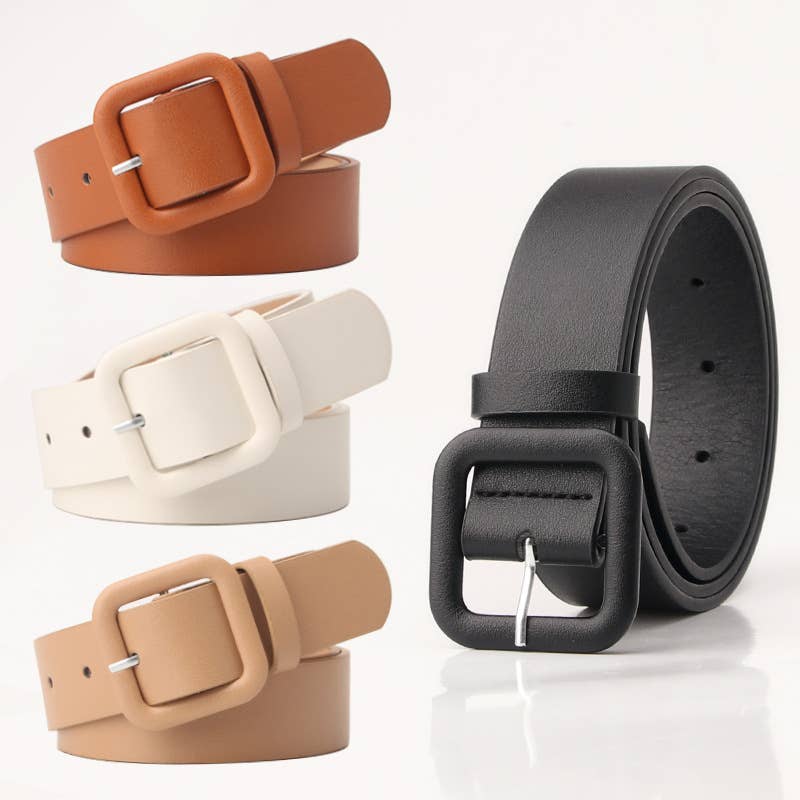 Square-buckle candy-colored versatile belt