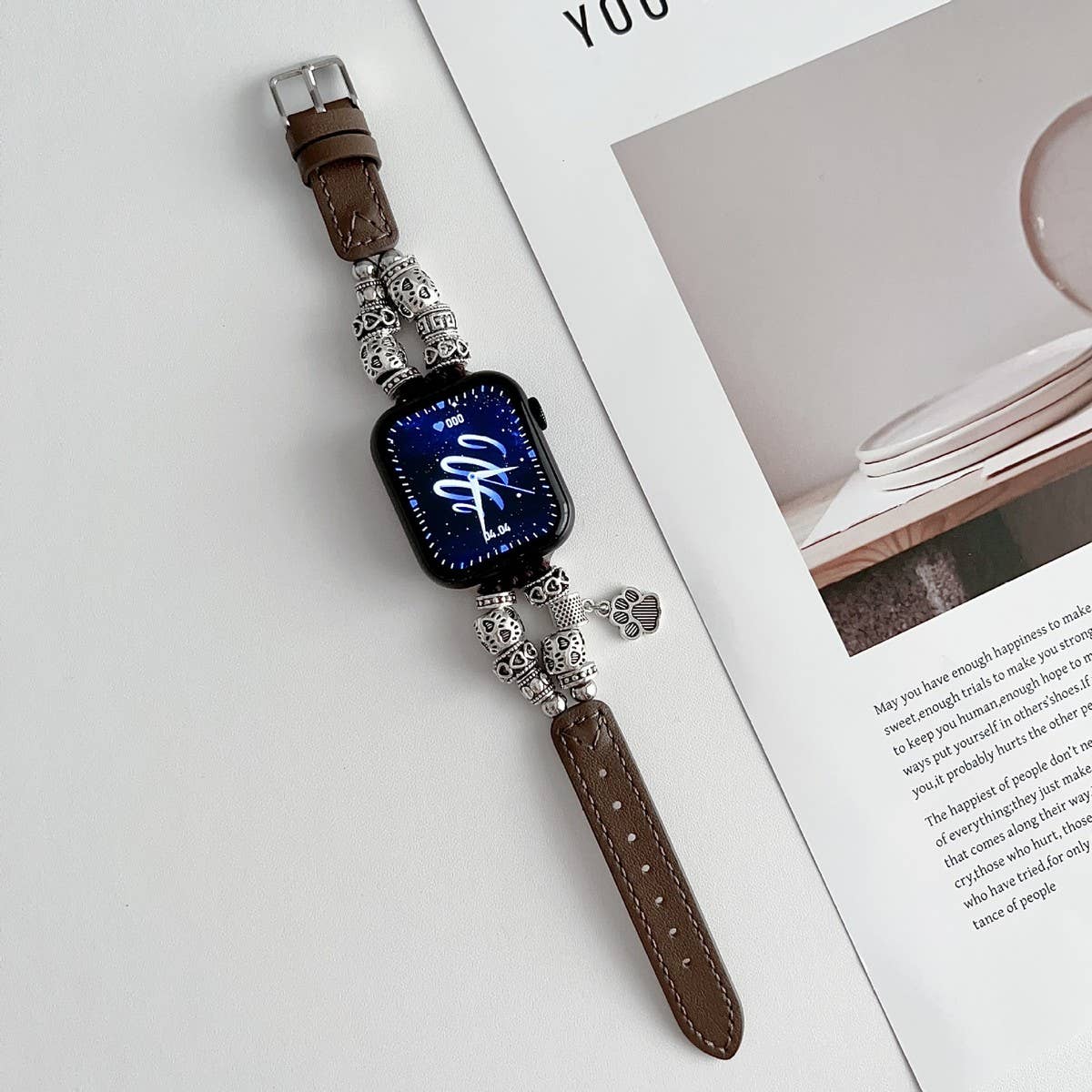 IWATCH9-1 SE DOG PAW ORNAMENT GENUINE LEATHER STRAP