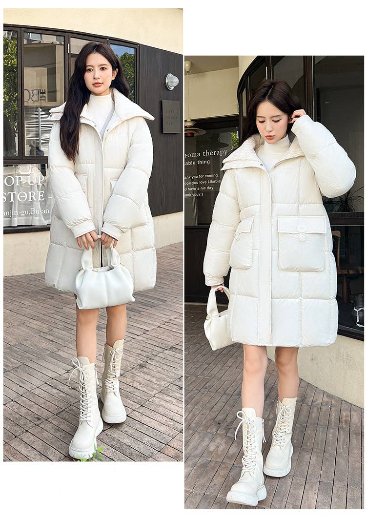 Wool collar big lapel mid - long - style jacket