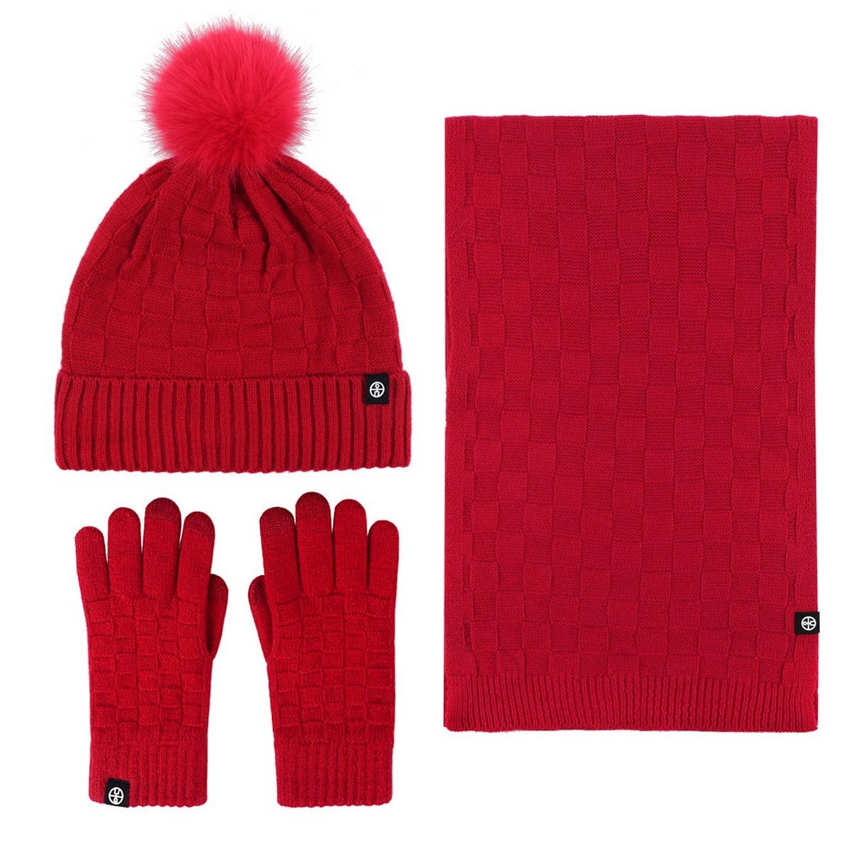 WINTER OUTDOOR WARM KNITTED SCARF THREE-PIECE SET