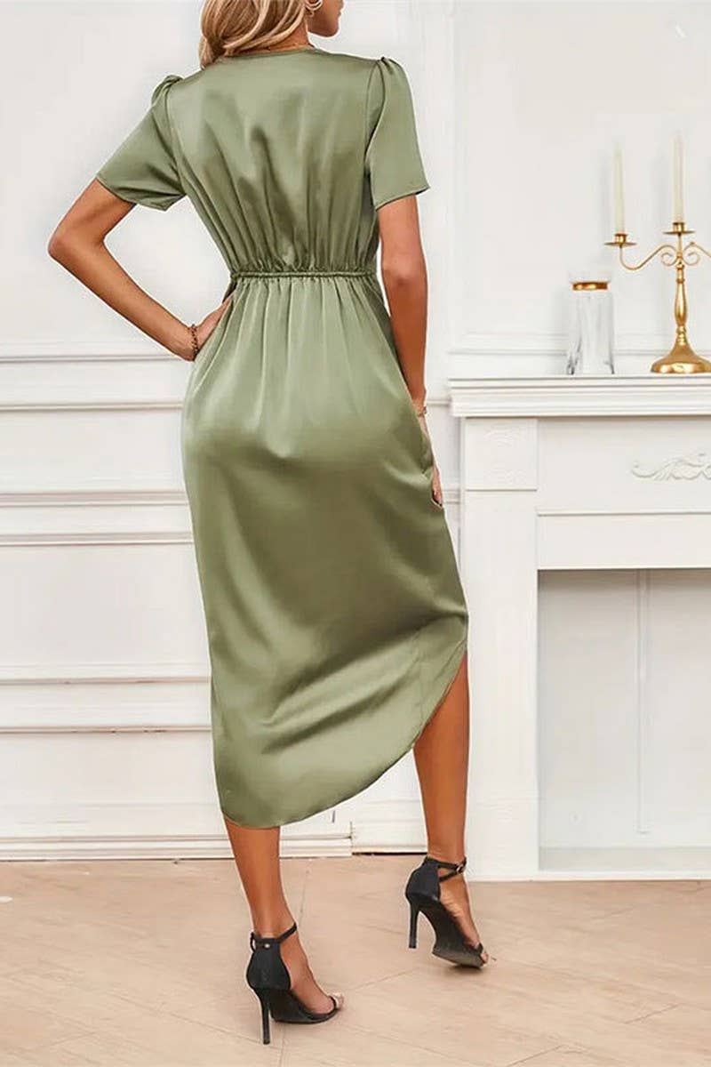 CWDMD4876_CROSS NECK IRREGULAR SHORT SLEEVE DRESS