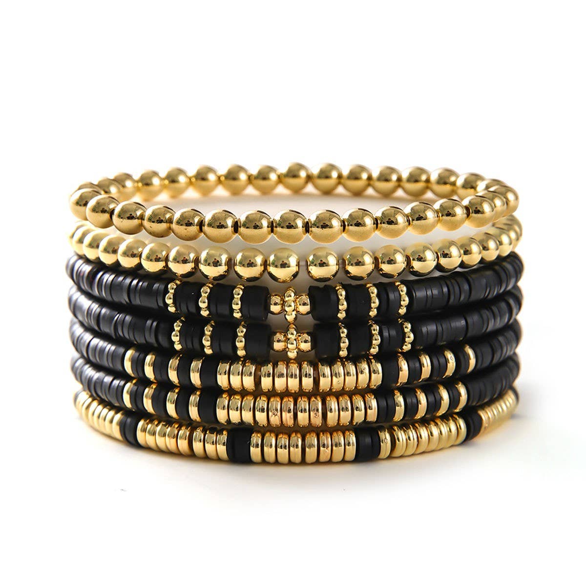 SIMPLE STACKED DISC BEAD BRACELET SET_CWMM3531