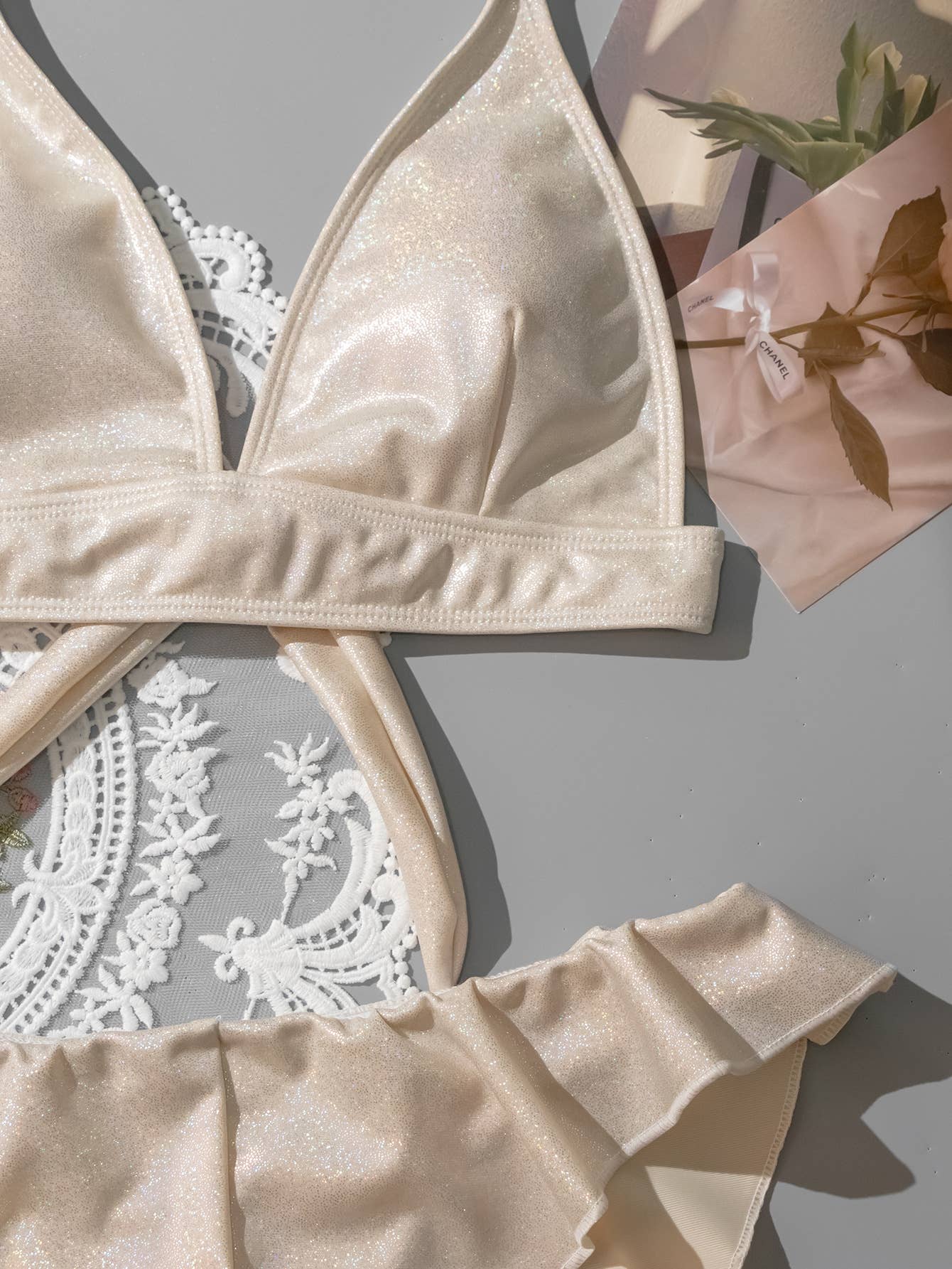 Gold Foil Bikini Set - Sexy Backless Swimsuit