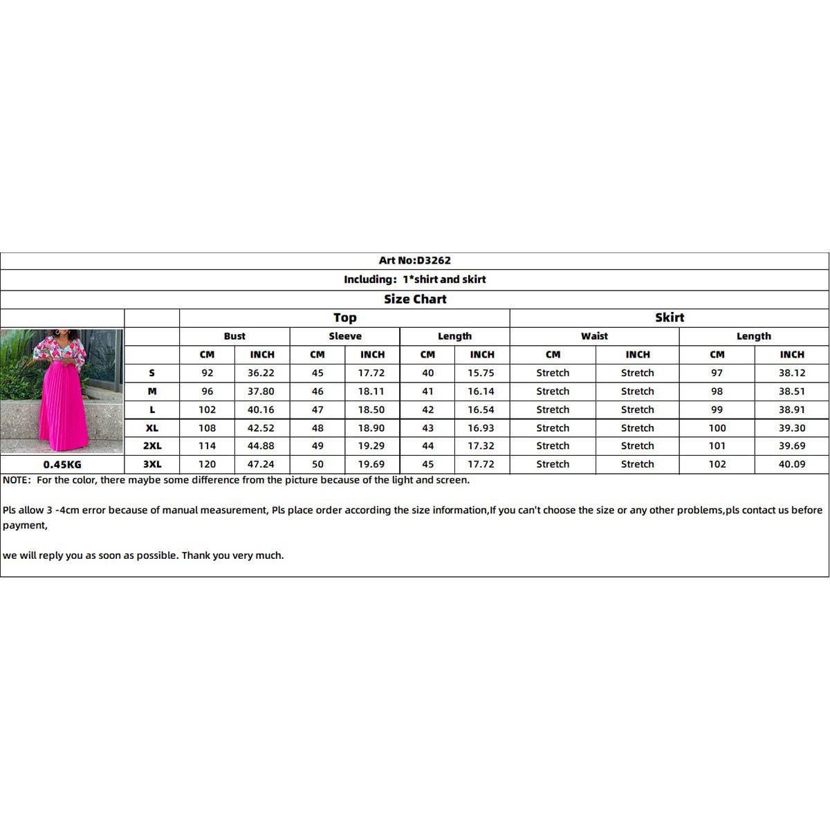 PRINTED TOP PLEATED LONG SKIRT TWO-PIECE SUIT_CWSTB1137
