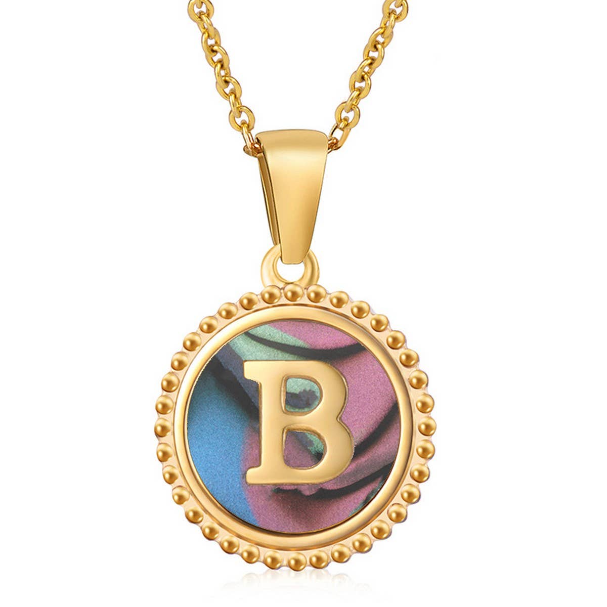 CWAJE1942_Simple Round Colorful Shell Letter Necklace