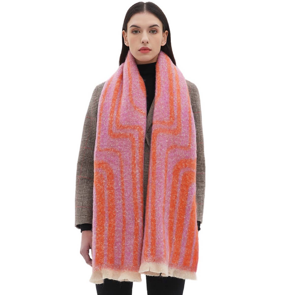 Geometric Loop Yarn Winter Scarf with Shawl Wrap