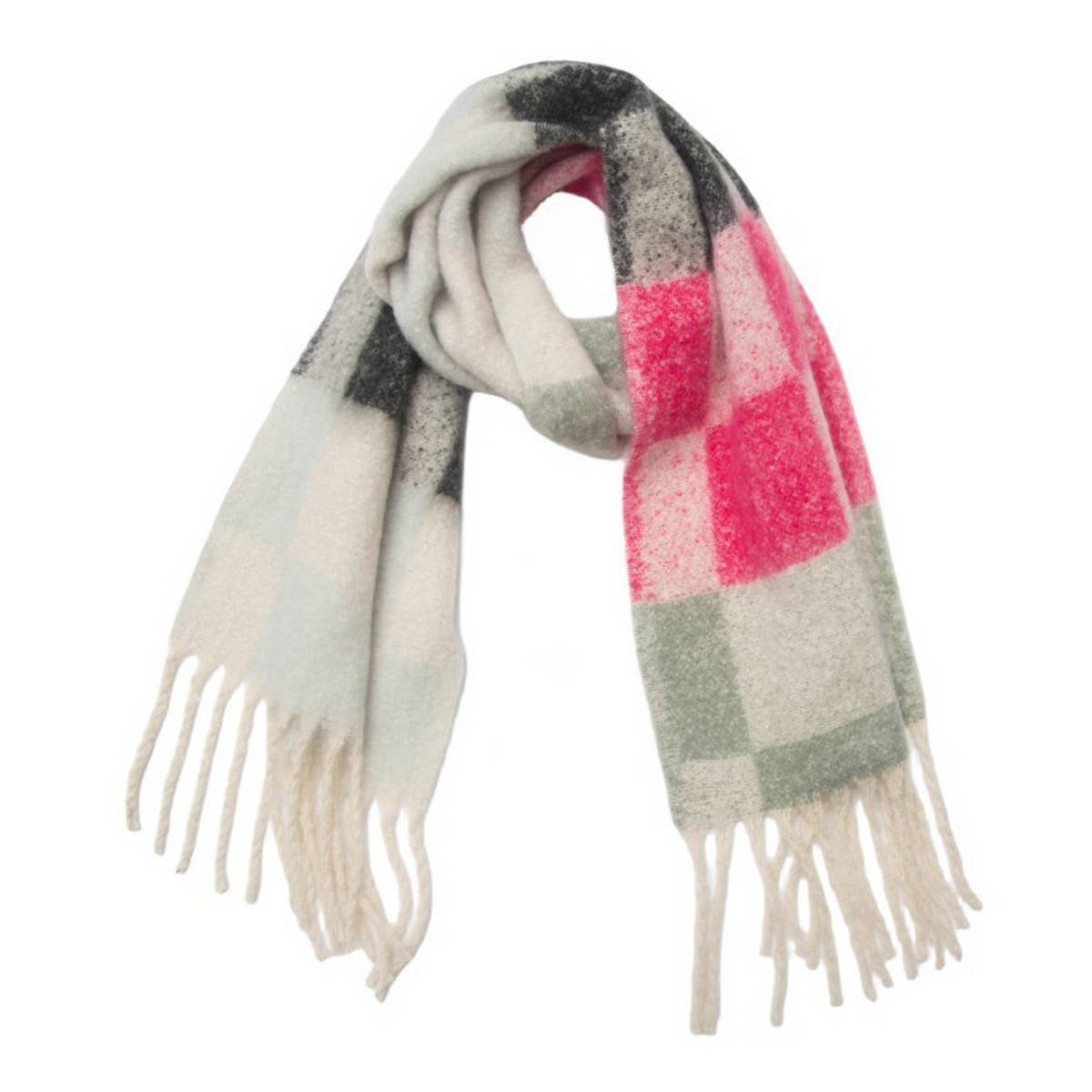 Tassel Circle Yarn Checkered Scarf for Fall/Winter
