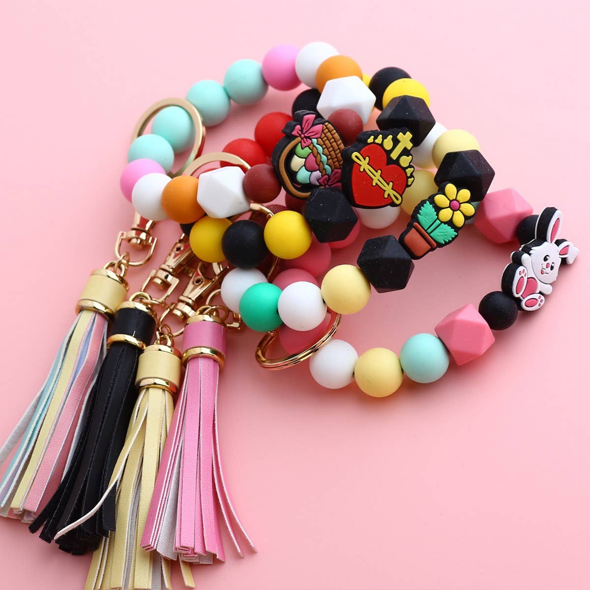 Cross Rabbit Keychain Easter Silicone Bead Bracelet_CWAB5076