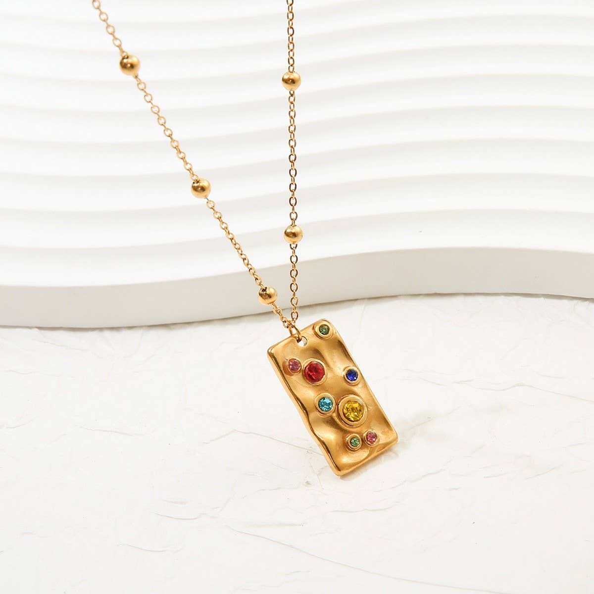 18K Stainless Steel Multicolor Gemstone Necklace_CWMM8888