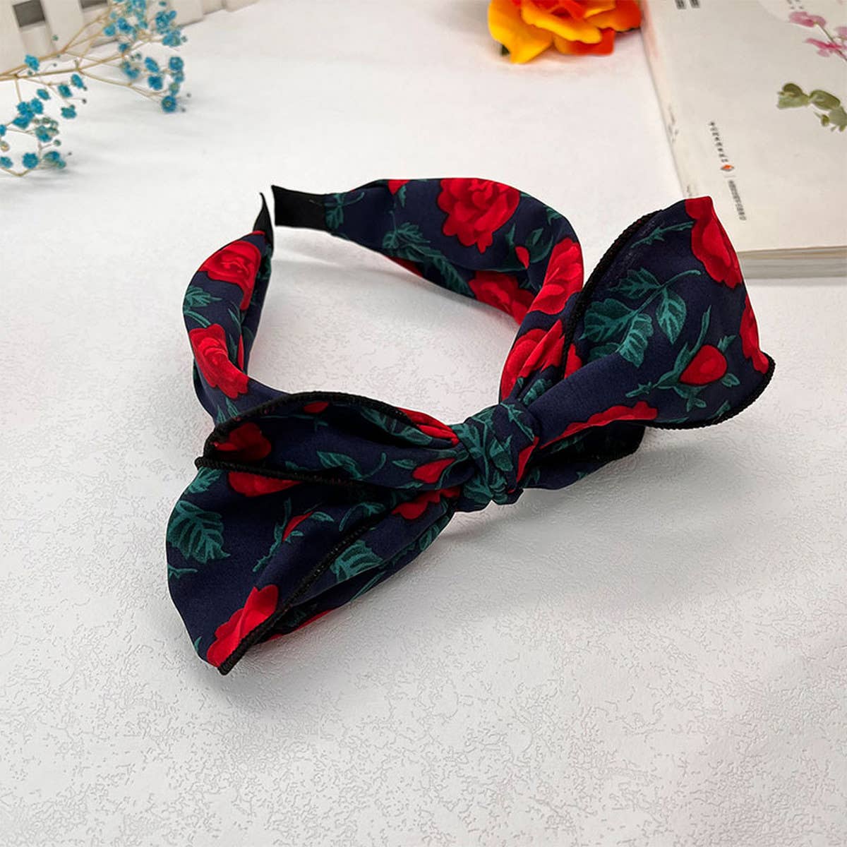 WOMEN WIDE-BRIMMED ROSE BOW HEADBAND