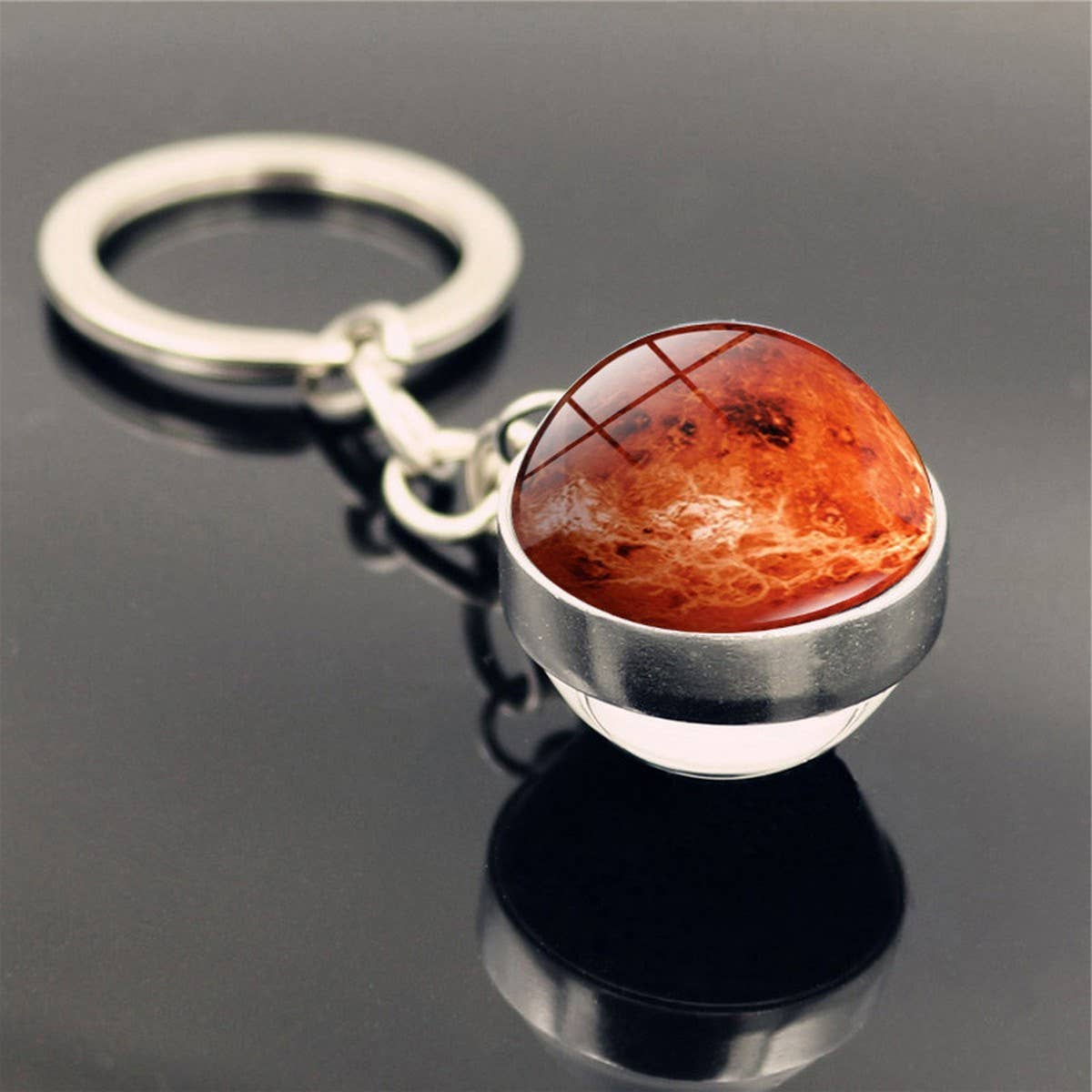 DOUBLE SIDED GLASS BALL KEYCHAIN PENDANT JEWELRY