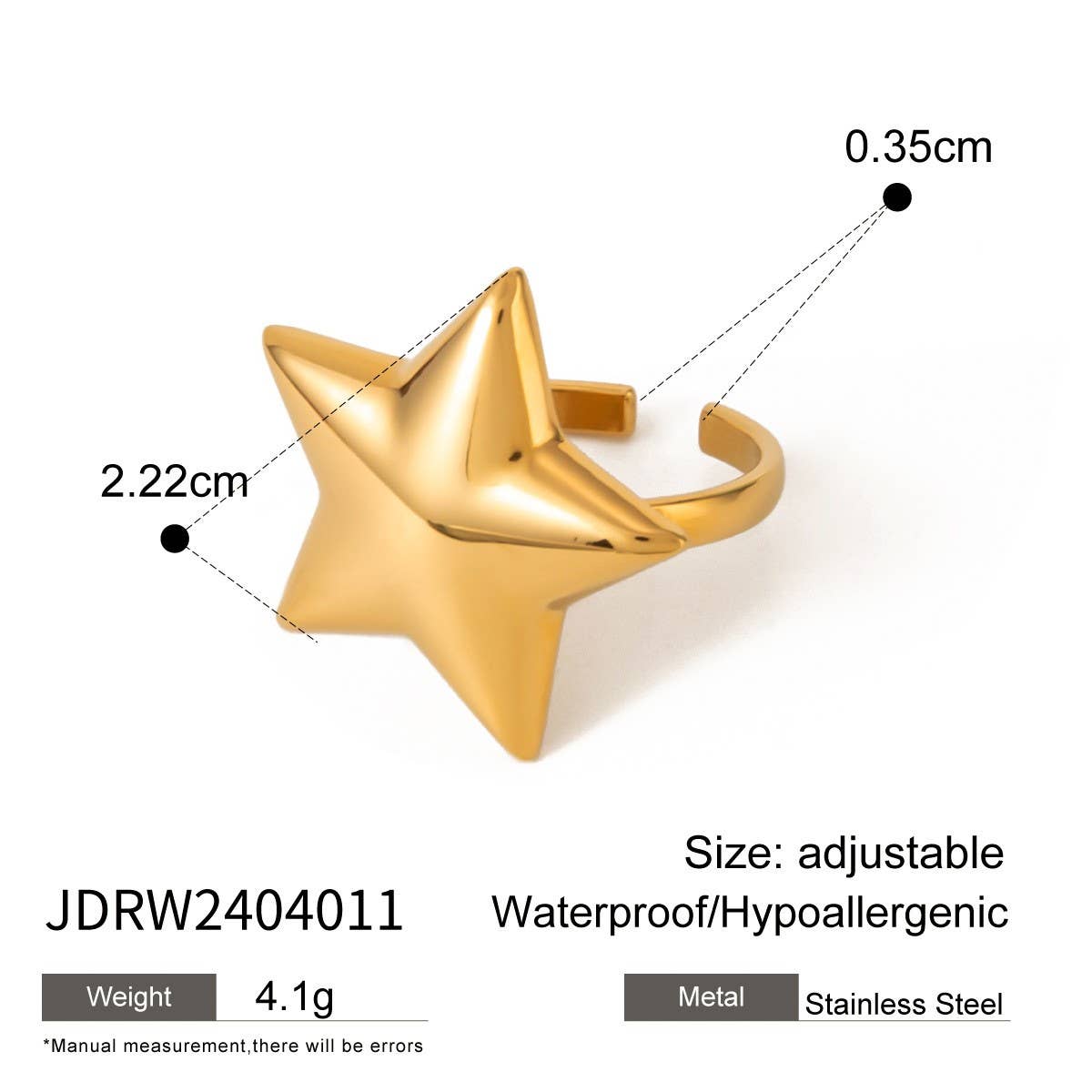 SIMPLE AND HIGH-END FIVE-POINTED STAR OPEN RING