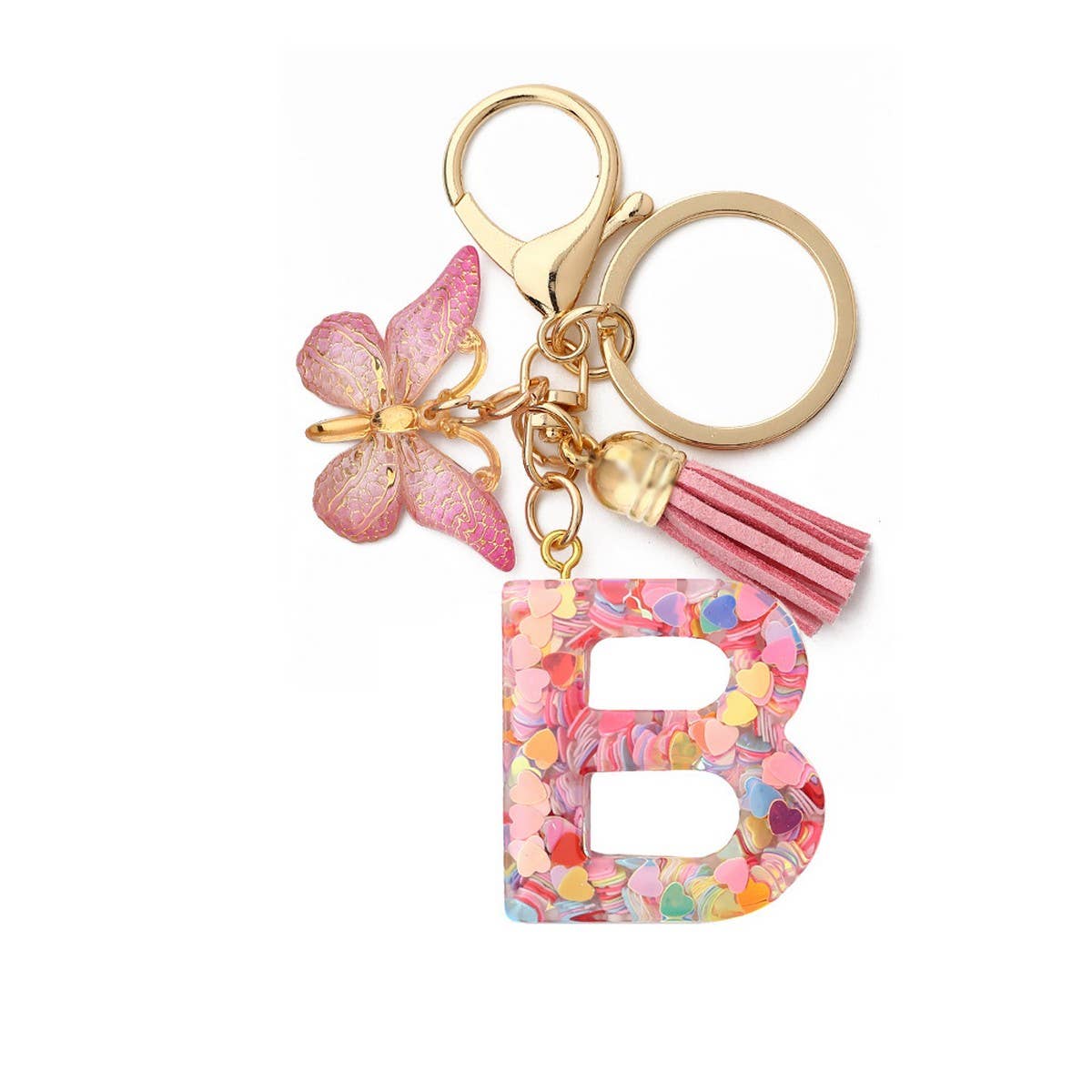 Glitter Resin Letter Butterfly Keychain