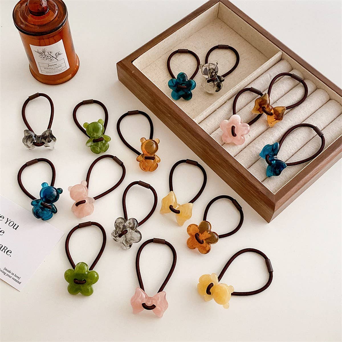 6PCS/SET ACRYLIC BEAR FLOWER BOW HAIR TIES_CWAHA0337