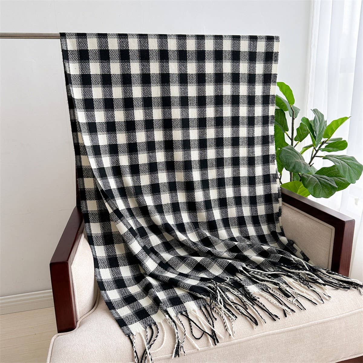 Plaid Faux Cashmere Scarf ??Cozy Long Fringe Wrap_CWASC1442