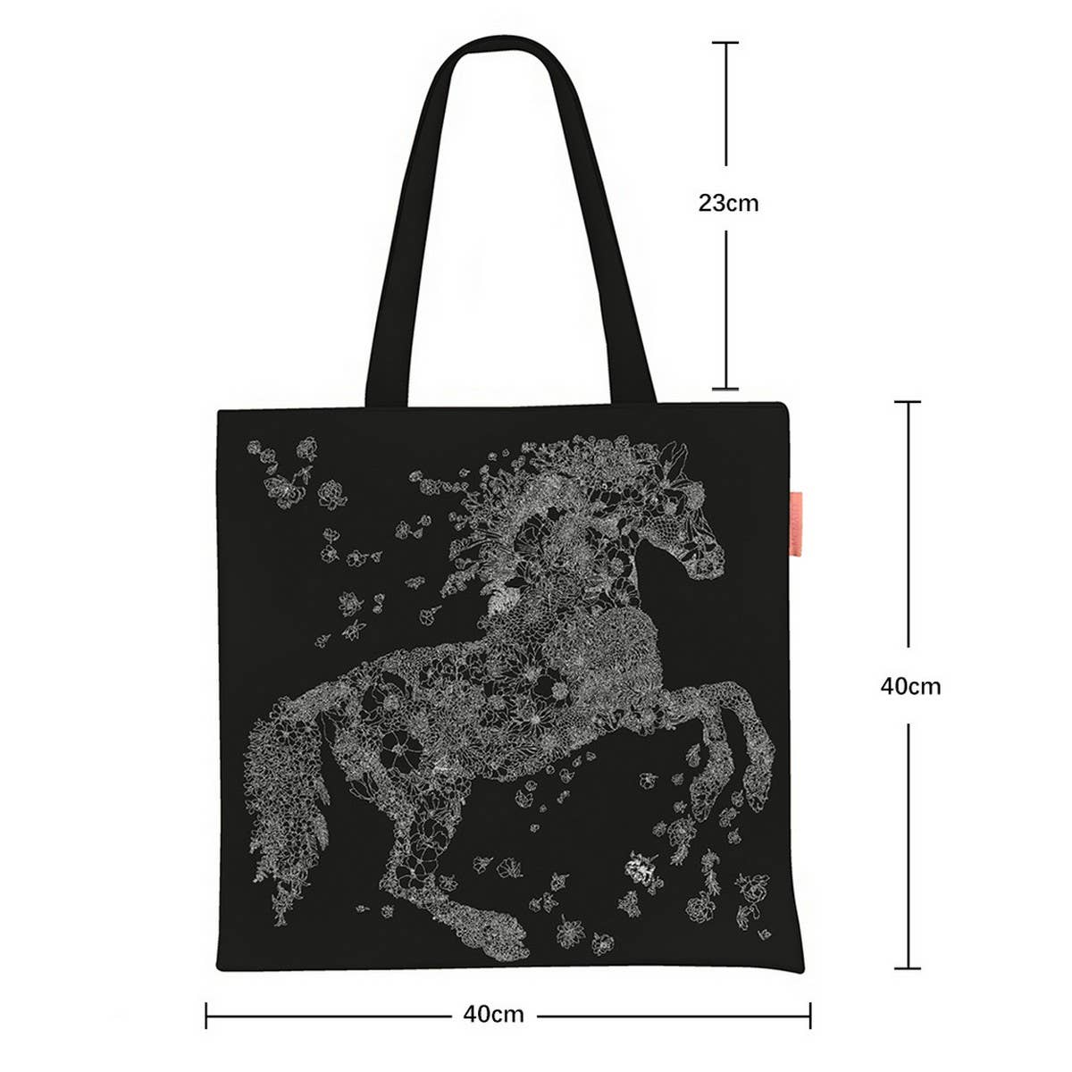 Light Floral Horse Print Canvas Shoulder Bag_CWAB5135
