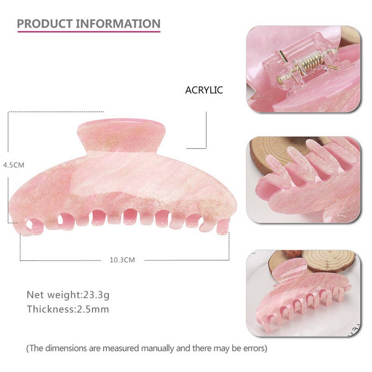 HOLLOW GLITTER ACRYLIC CLIP SHARK CLIP HAIRPIN