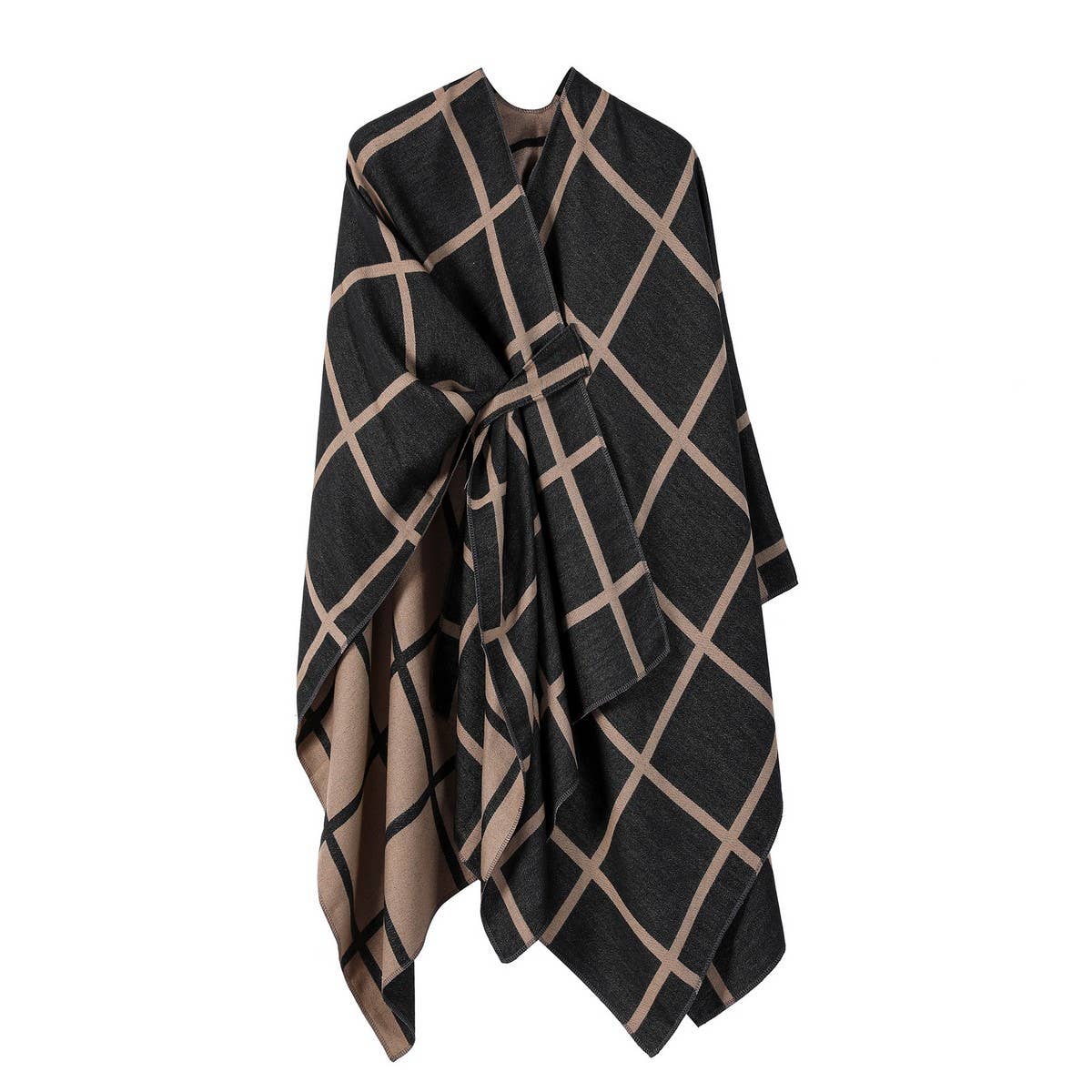 SOLID COLOR FASHIONABLE KNITTED SHAWL CAPE_CWASC2129