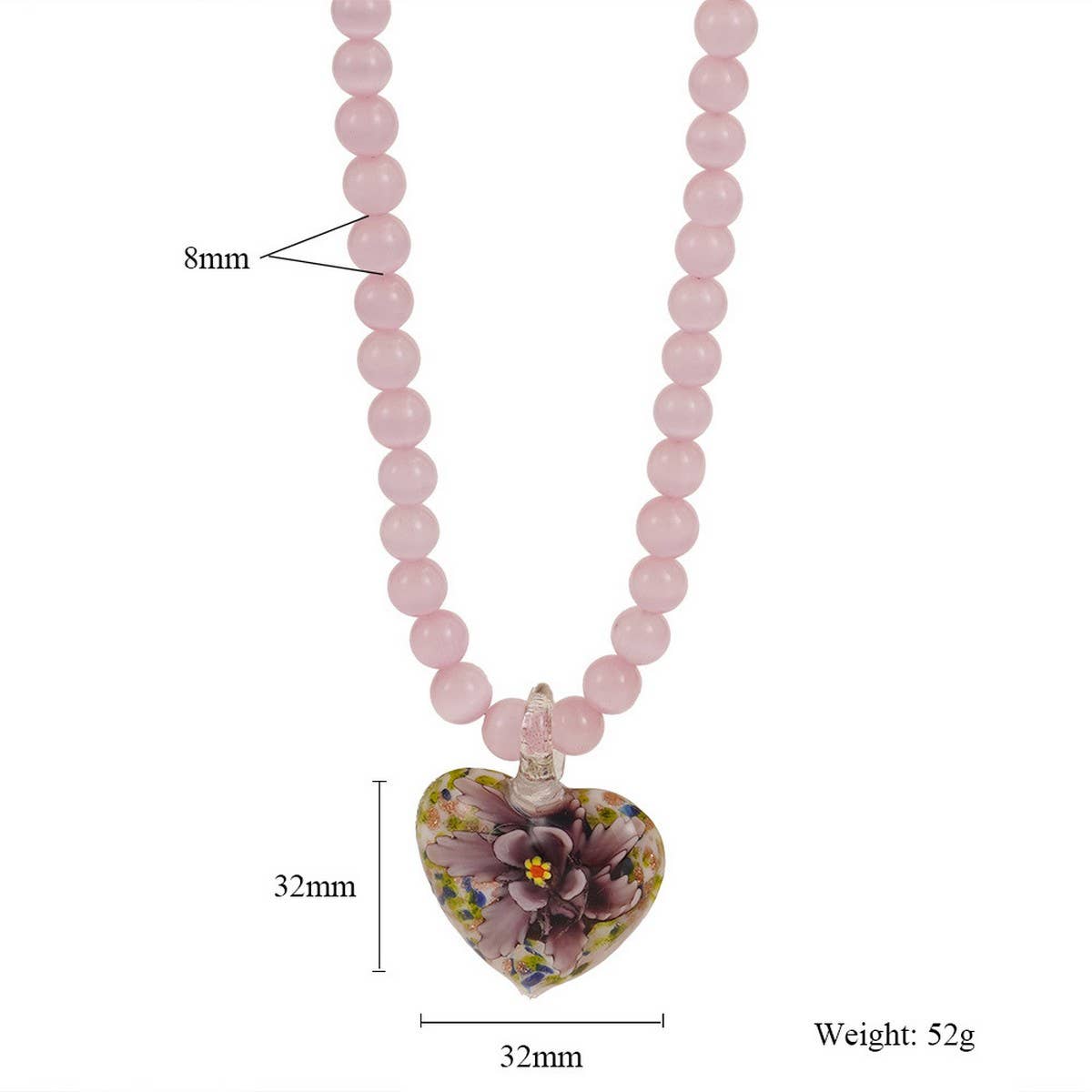 Cat?™s Eye Glass Heart Flower Pendant Necklace_CWMM7536