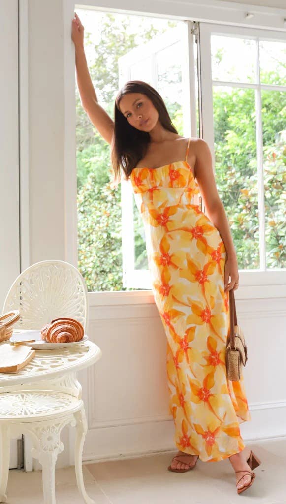 Floral print halter midlength dress