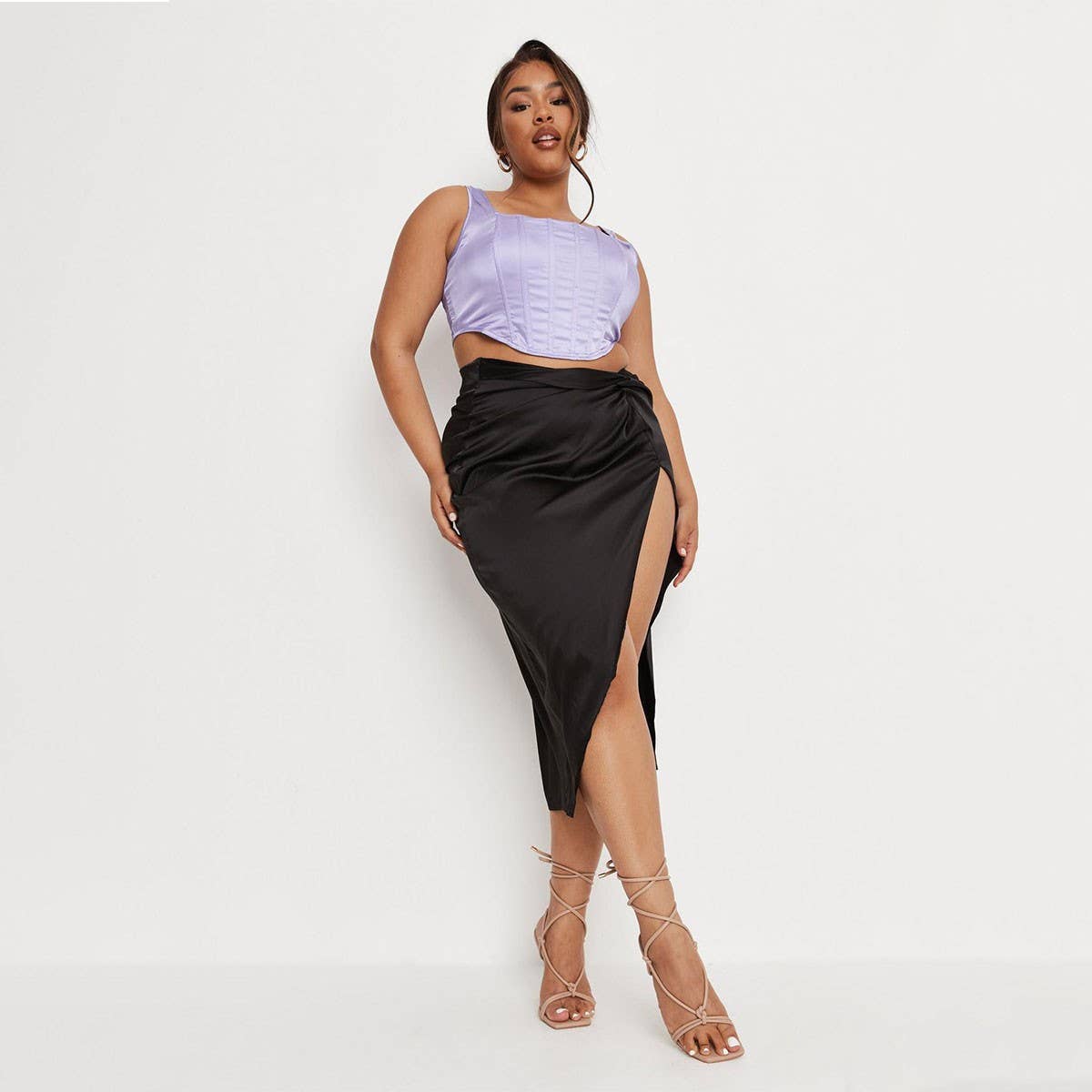 IRREGULAR SOLID COLOR SATIN HIP-LENGTH SKIRT
