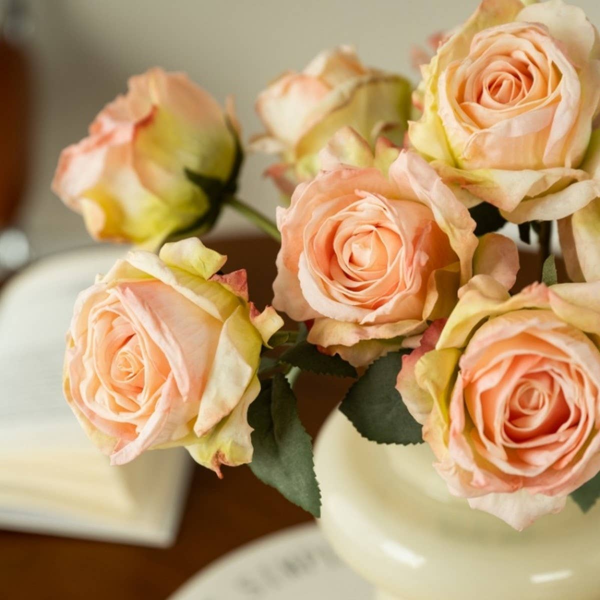 Burnt Edge Rose Bouquet Artificial Flower Decor_CWMM6478