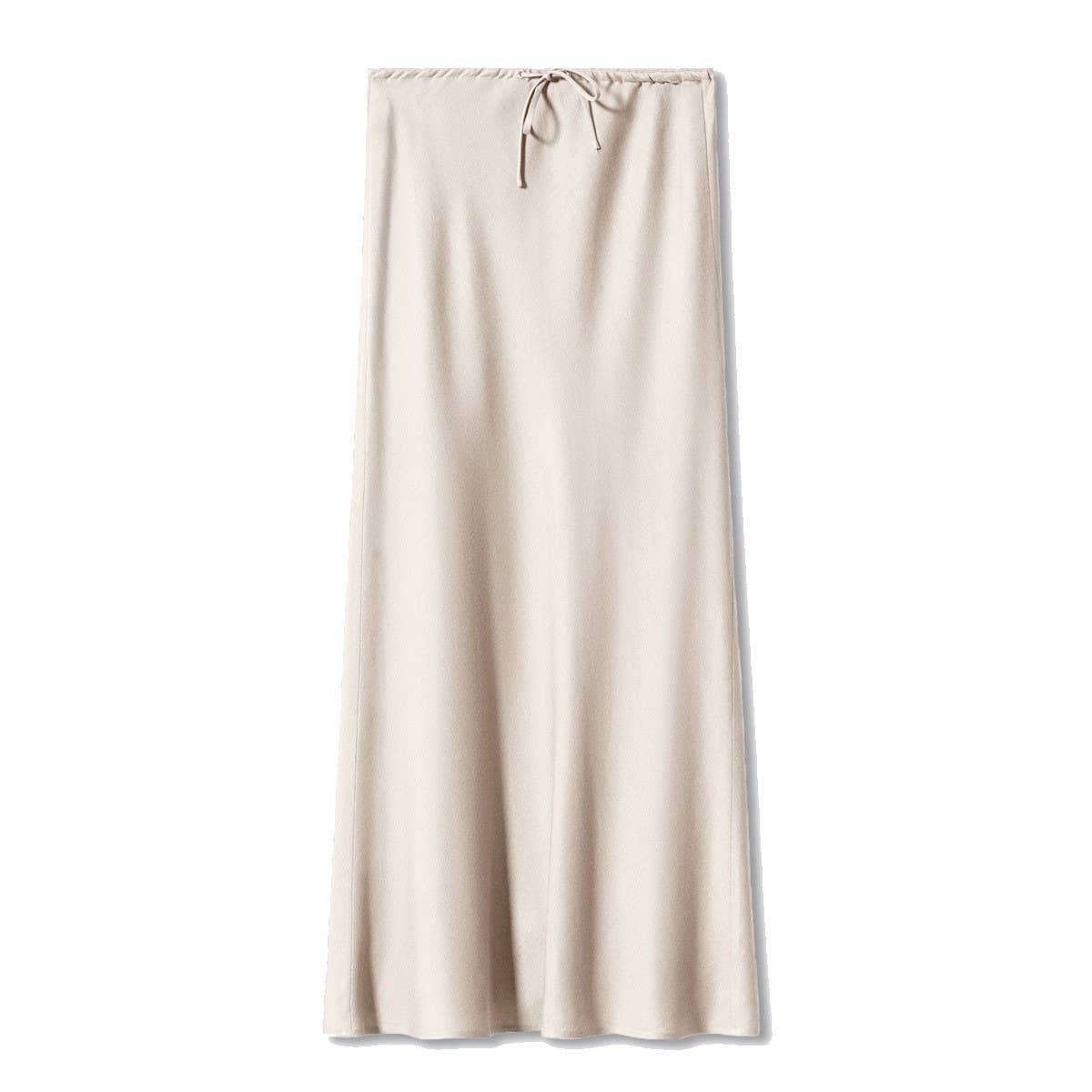 SATIN LONG SKIRT HIGH WAIST DRAWSTRING SKIRT_CWAB4792