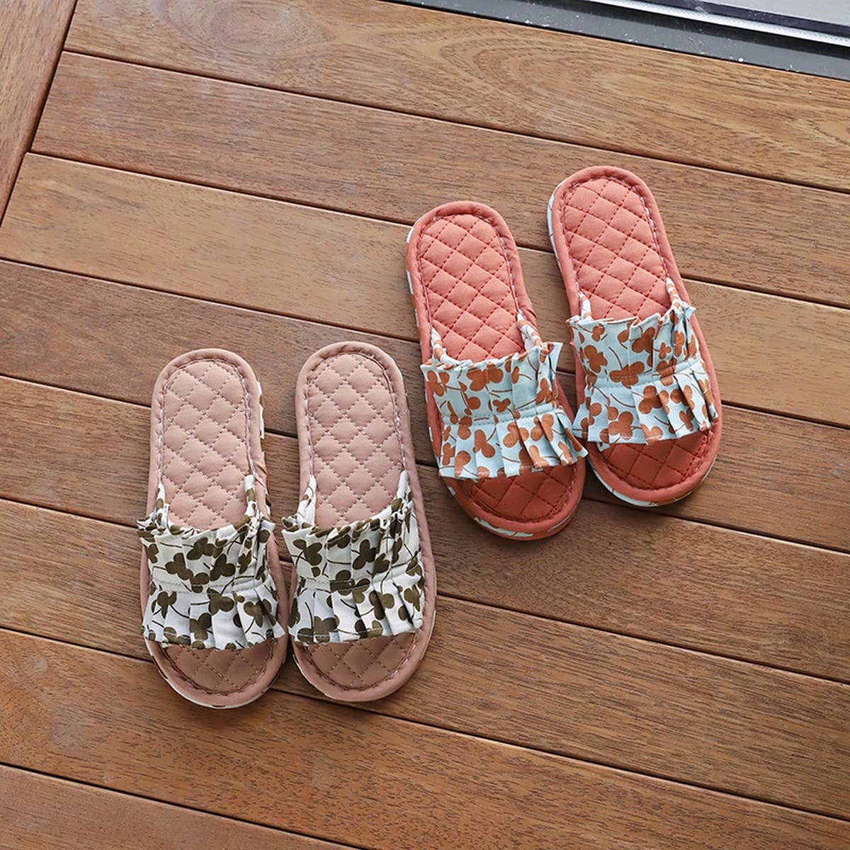 Floral Cotton Floor Slippers with Thick Sole