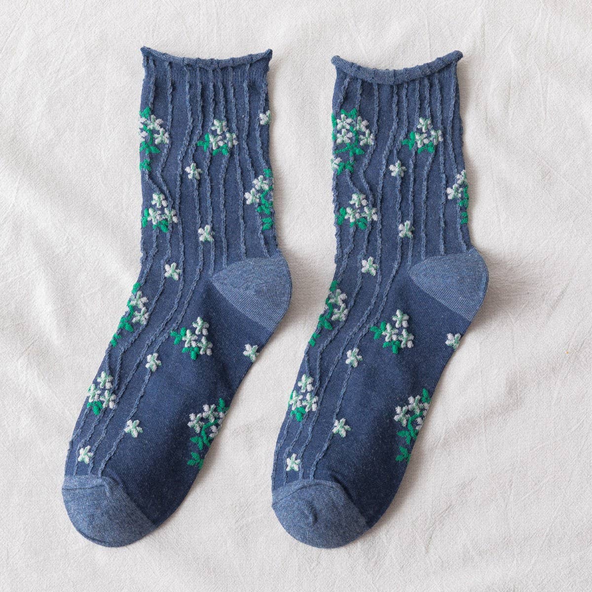 PREPPY LITTLE FLORAL STRIPED MIDTUBE SOCK LADY_CWMS0403