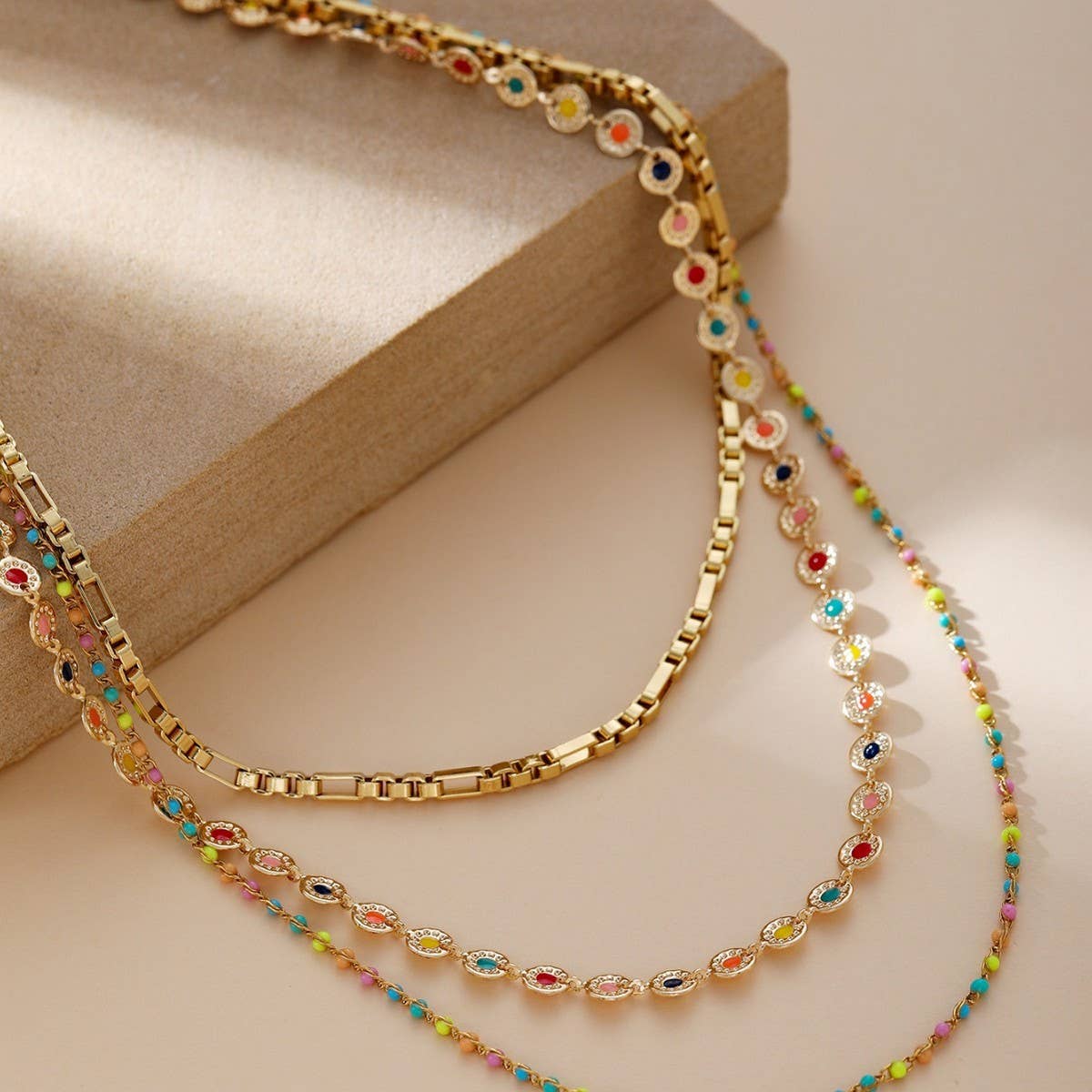 TITANIUM STEEL OIL DROP THREELAYER STACKINGNECKLACE