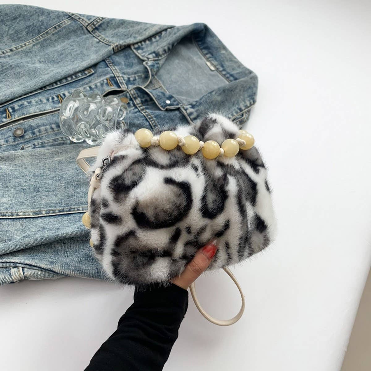 Leopard Faux Fur Bucket Bag Women Shoulder_CUAB00535