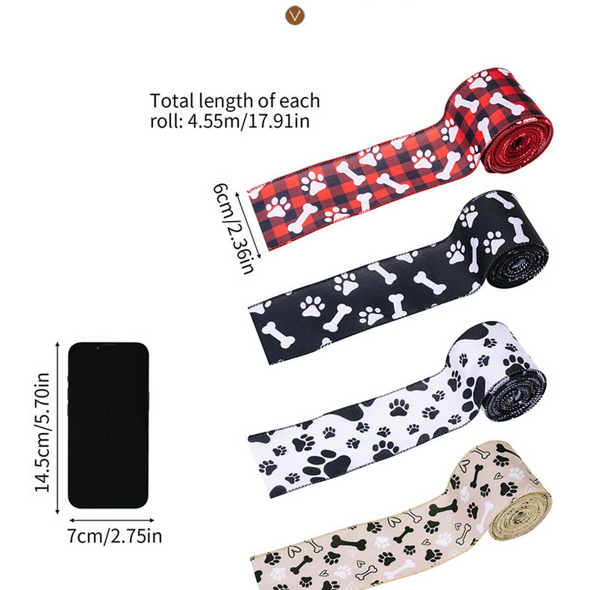 CWMM10211_DOG PAW PRINT RIBBON 5 YARDS BONE PET DIY BOWS