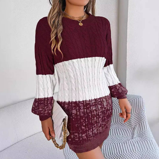 COLOR-CODED SWEATER DRESS WITH LANTERN SLEEVES