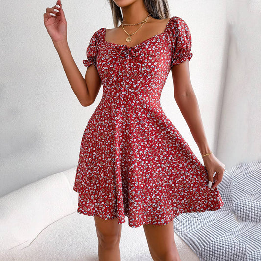 Floral tie big swing vacation-style beach dress