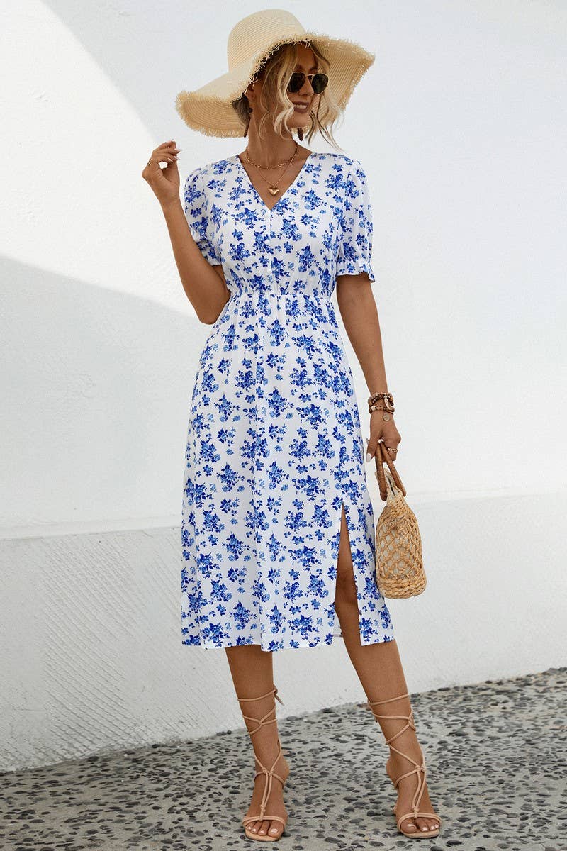 CWDSD4908_CASUAL V-NECK PRINTED DRESS