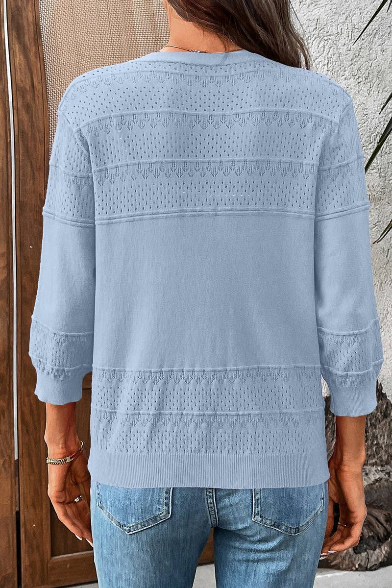 CWOCAL00611_LIGHTWEIGHT CROCHET KNIT V NECK CARDIGAN