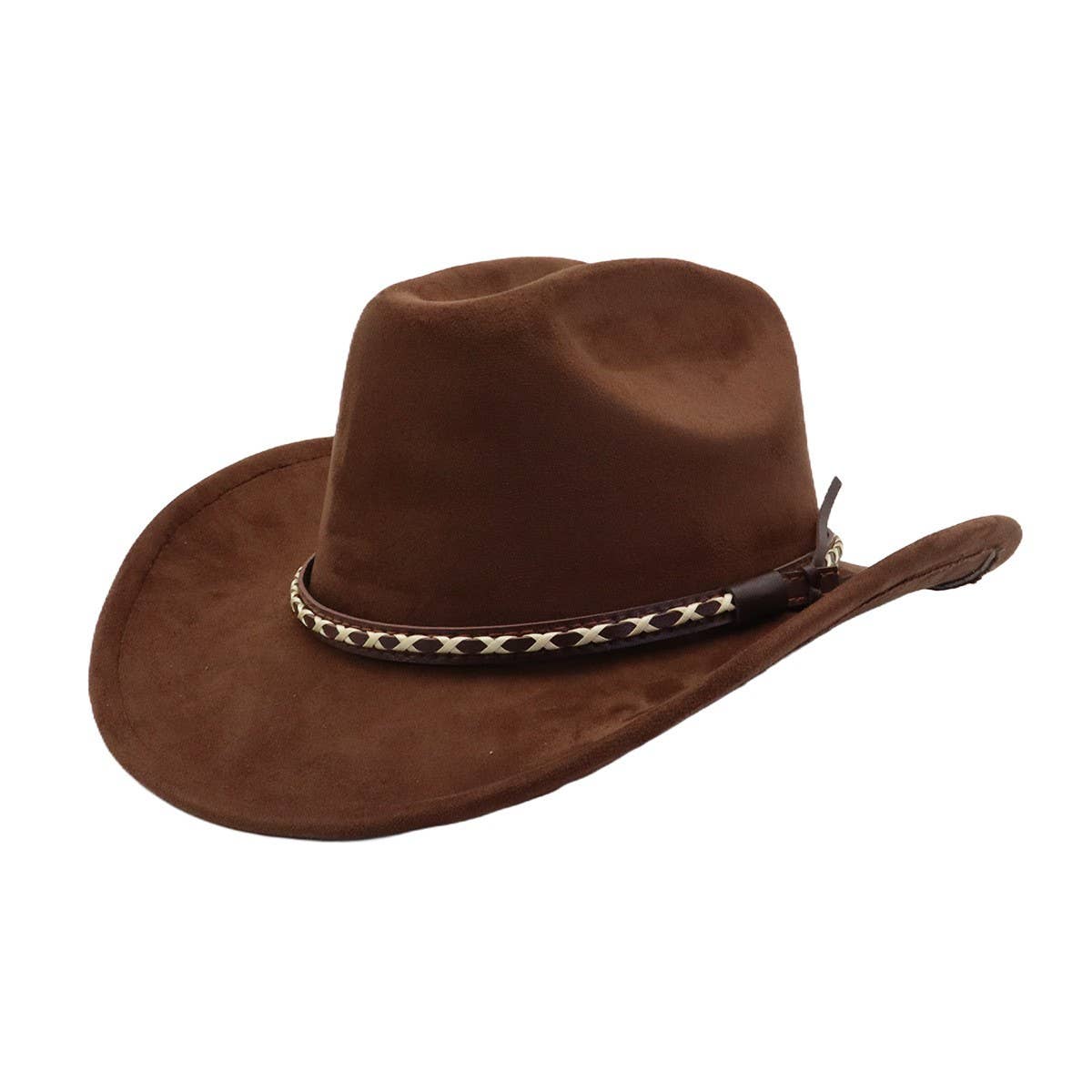 Suede Cowboy Fedora Hat Western Ethnic Style_CWAH04416