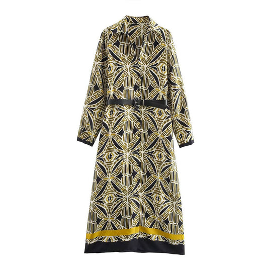 Belt fashionable loose-fitting printed dress