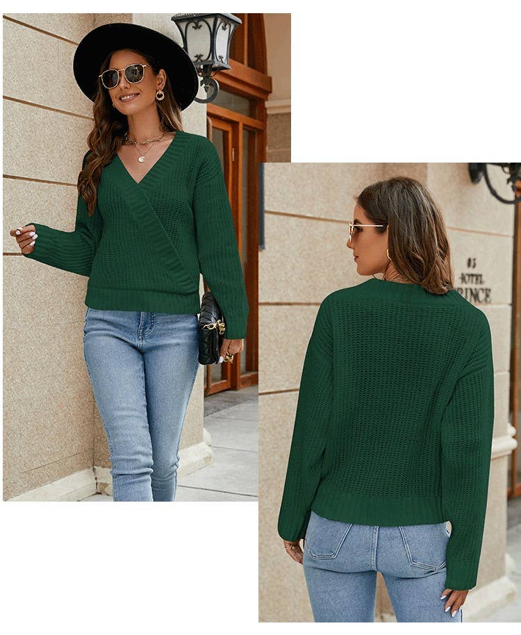 CHENILLE SWEATER WOMEN WITH LOOSE V-NECK DESIGN