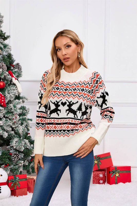 CWOSWL5776_ELK JACQUARD PULLOVER CHRISTMAS KNITTED SWEATER