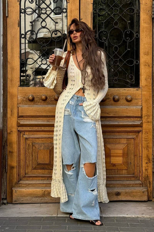 CWOCAL2300_EXTRA LONG OPENWORK CROCHET CARDIGAN