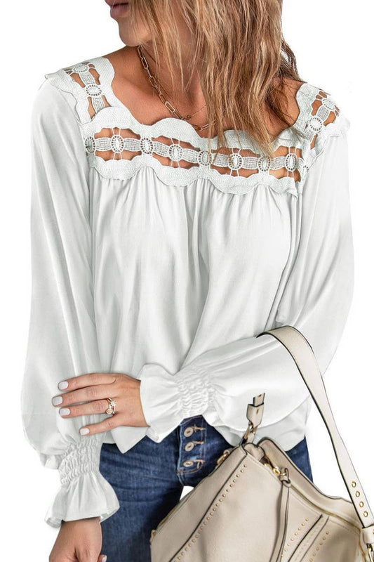 CWTBLL3979_SOLID LOOSE PULLOVER EYELET LACE SQUARE NECK TOP