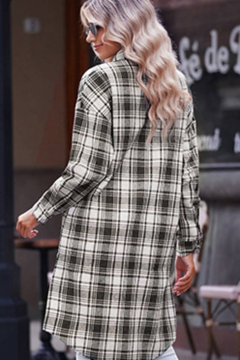 CWTSTL2395_PLAID SINGLE-BREASTED LONG-SLEEVED SHIRT LONG