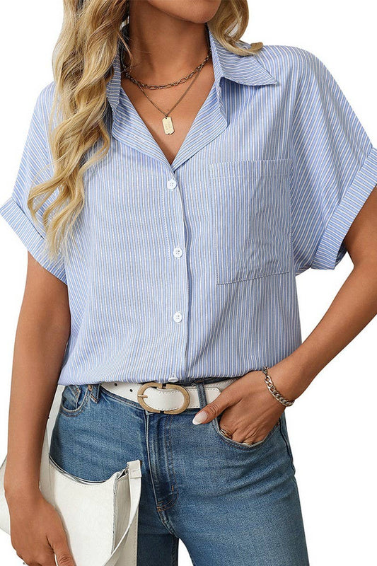 CWTSTS0568_LOOSE POCKET CASUAL STRIPED SHORT SLEEVE SHIRT