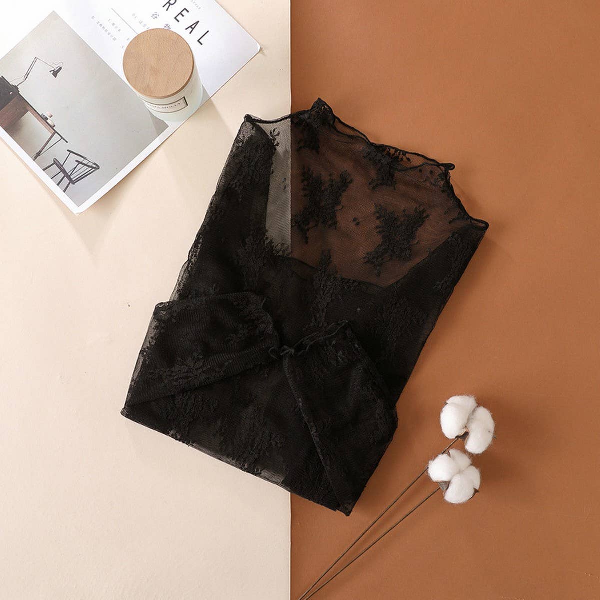 Semi Sheer Mesh Lace Sexy Slim Bottoming Shirt